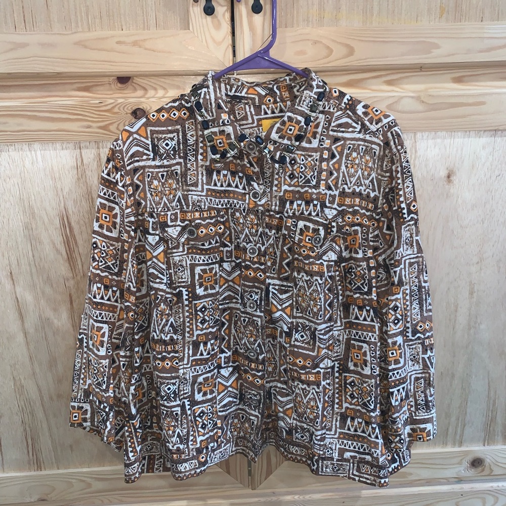 Ruby Rd. Woman beaded collar printed blouse shacket shirt size 20W